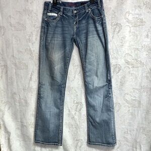 Rock & Roll Cowgirl Flap Pocket Low Rise Boot Cut Blue Jeans 31x34